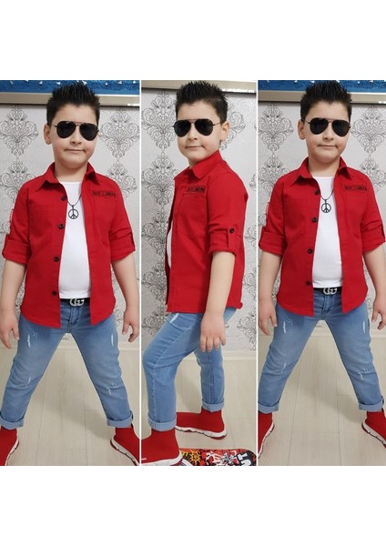 4 Parça Gömlekli Erkek Çocuk Takım - Kırmızı fırsatları