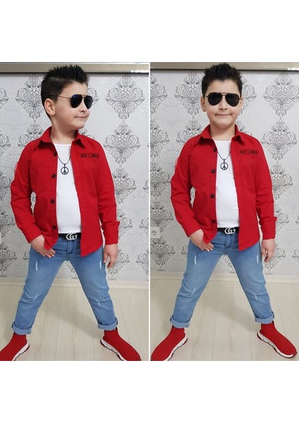 4 Parça Gömlekli Erkek Çocuk Takım - Kırmızı indirimleri
