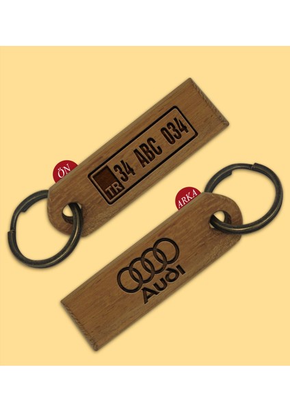 Kişiye Özel Plakalı Audi Logolu Ahşap Anahtarlık