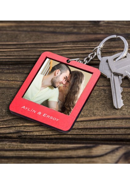Kişiye Özel Ahşap Mini Polaroid Fotoğraflı Anahtarlık