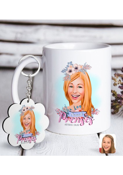 Kişiye Özel Prenses Karikatürlü Beyaz Kupa ve Anahtarlık Hediye Seti-2