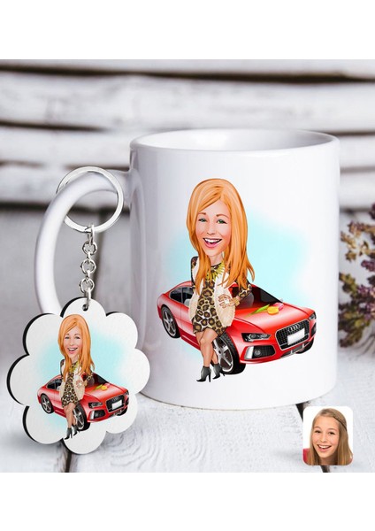 Kişiye Özel Bayan Patron Karikatürlü Beyaz Kupa ve Anahtarlık Hediye Seti-2