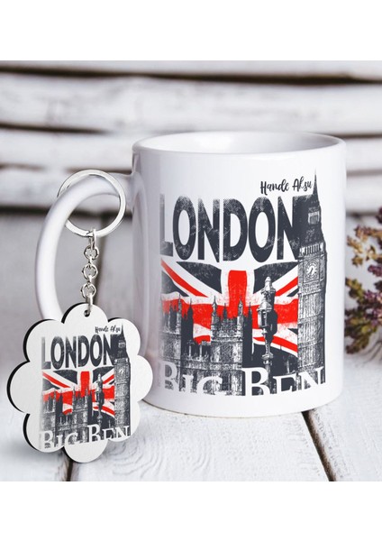 Kişiye Özel London Beyaz Kupa ve Anahtarlık Hediye Seti-3