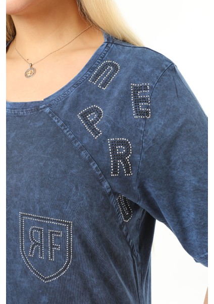 Büyük Beden Lacivert Küçük Taşlarla Detaylı Elbise fırsatları