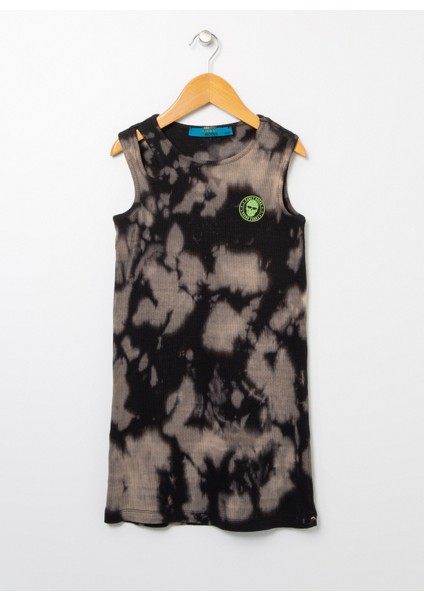 Glg-05 Beyaz - Siyah Bisiklet Yaka Dar Kesim Kız Çocuk Elbise