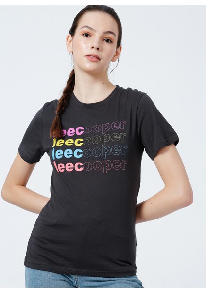 222 LCF 242021 Bisiklet Yaka Oversized Baskılı Antrasit Kadın T-Shirt