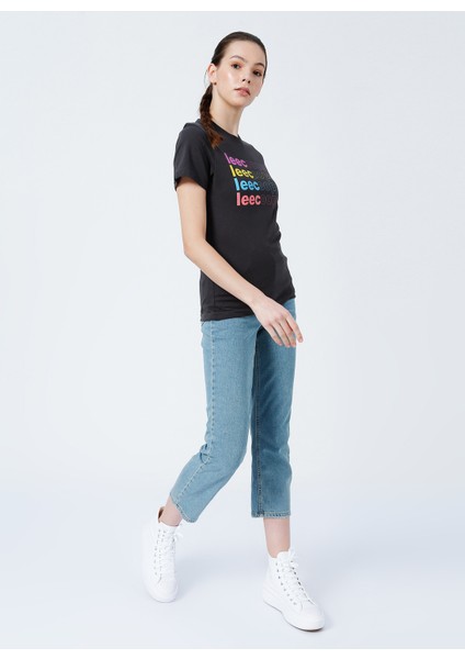222 LCF 242021 Bisiklet Yaka Oversized Baskılı Antrasit Kadın T-Shirt modelleri