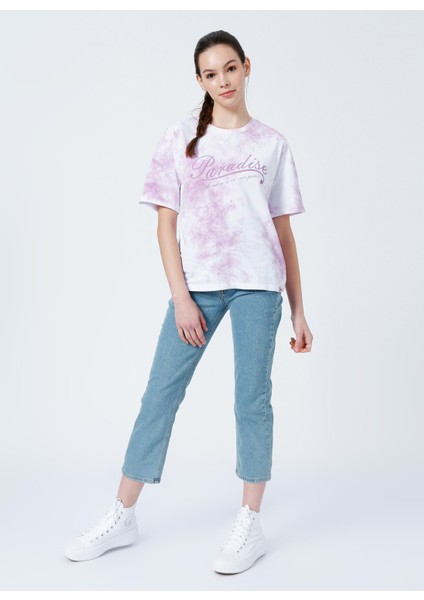 222 LCF 242002 Bisiklet Yaka Normal Kalıp Batik Desenli Lila Kadın T-Shirt fiyatları