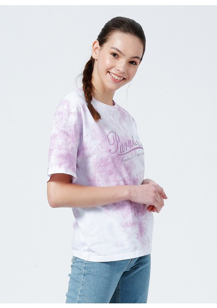 222 LCF 242002 Bisiklet Yaka Normal Kalıp Batik Desenli Lila Kadın T-Shirt modelleri