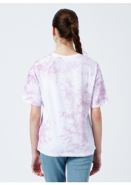 222 LCF 242002 Bisiklet Yaka Normal Kalıp Batik Desenli Lila Kadın T-Shirt fırsatları