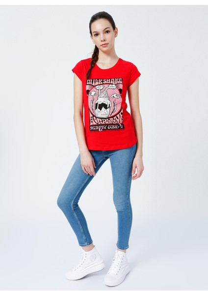 222 LCF 242024 Bisiklet Yaka Oversized Baskılı Kırmızı Kadın T-Shirt fiyatları