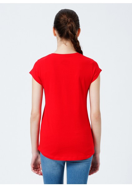 222 LCF 242024 Bisiklet Yaka Oversized Baskılı Kırmızı Kadın T-Shirt fırsatları