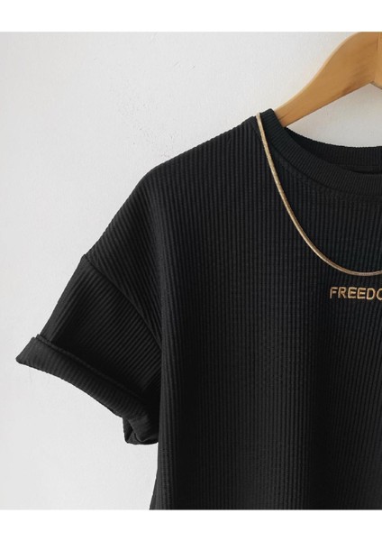 Erkek Siyah Fitilli Oversize %100 Pamuk Kadife Kumaş Yazlık Kısa Kollu T-Shirt fiyatları