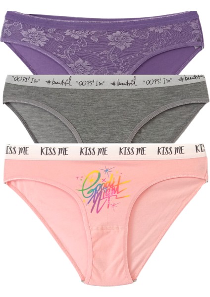 Kadın 3'lü Karışık Desenli Slip Külot