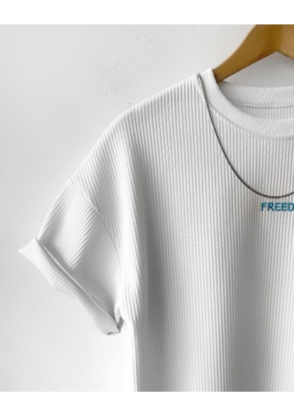 Erkek Beyaz Fitilli Oversize %100 Pamuk Kadife Kumaş Yazlık Kısa Kollu T-Shirt fiyatları