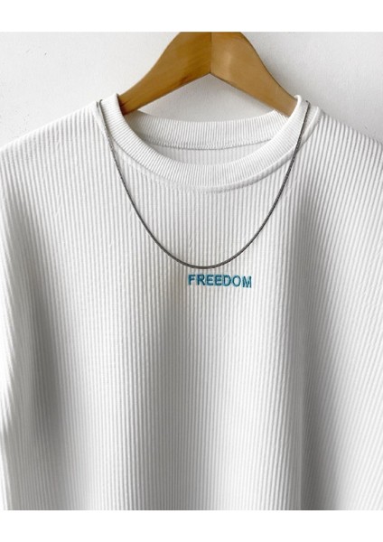 Erkek Beyaz Fitilli Oversize %100 Pamuk Kadife Kumaş Yazlık Kısa Kollu T-Shirt modelleri