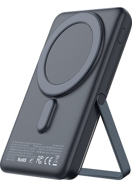 MC-0691 15W Magsafe 10.000mAh Kablosuz Dijital Ekranlı Wireless Şarj Cihazı Powerbank Gri Standlı