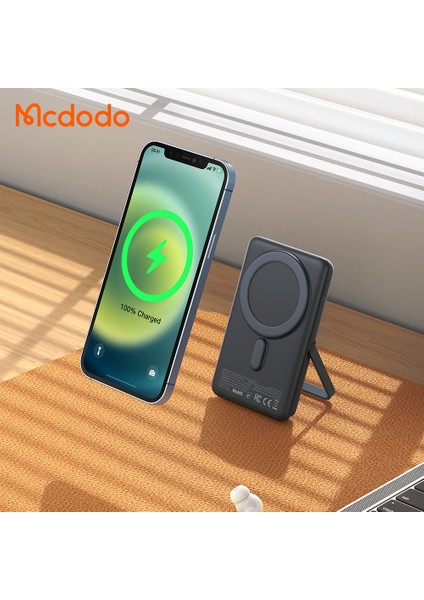 MC-0691 15W Magsafe 10.000mAh Kablosuz Dijital Ekranlı Wireless Şarj Cihazı Powerbank Gri Standlı