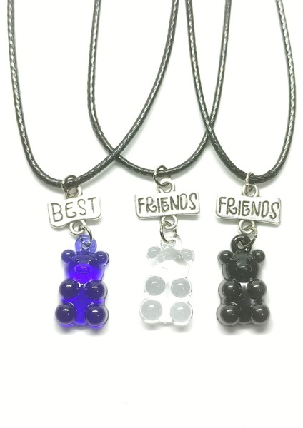 Jelibon Ayıcıklar 3'lü Arkadaşlık Bff Best Friends Kolyesi Model 3. Lacivert/şeffaf/siyah