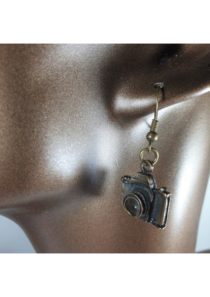 Bronz Renk 20MM Fotoğraf Makinesi Figürlü Küpe