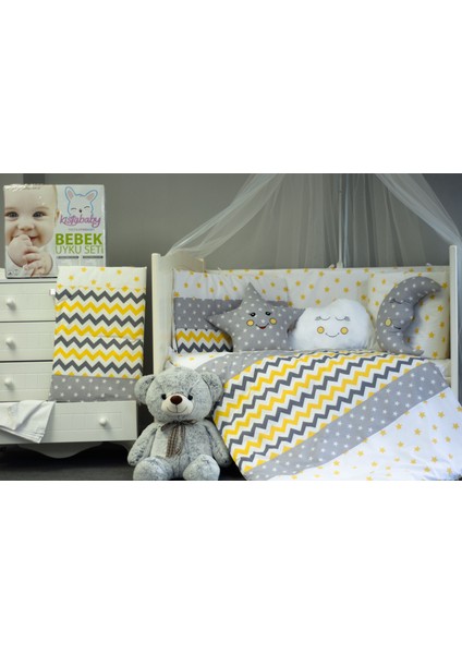 Bebek Uyku Seti Nevresim Takımı 80x130 Zig Zag Sarı