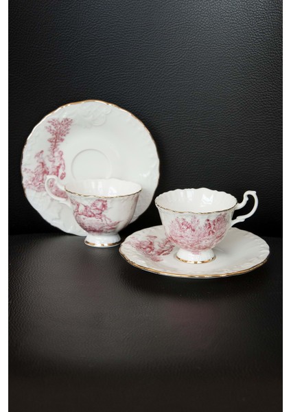 Altın Yaldızlı Ingiliz Desen Bone 2 Kişilik Kahve Fincan Takımı-Gül Kurusu fiyatları