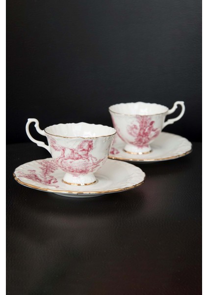 Altın Yaldızlı Ingiliz Desen Bone 2 Kişilik Kahve Fincan Takımı-Gül Kurusu modelleri