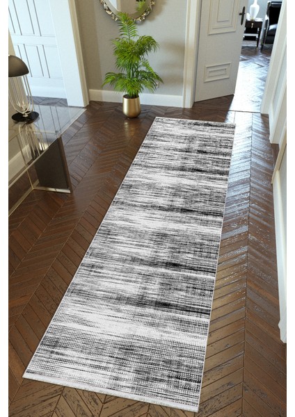 Yolluk Gri Beyaz Siyah Kaymaz Kesme Yıkanabilir Ince Dijital Baskı Koridor Halısı