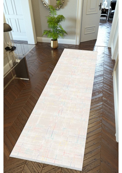 Yolluk Soyut Ekru Kaymaz Kesme Yıkanabilir Ince Dijital Baskı Koridor Halısı