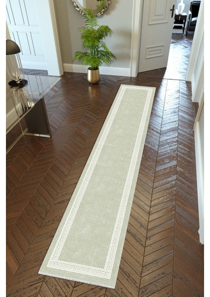 Yolluk Klasik Haki Gri Kaymaz Kesme Yıkanabilir Ince Dijital Baskı Koridor Halısı