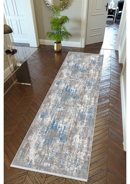 Yolluk Doku Gri Mavi Kaymaz Kesme Yıkanabilir Ince Dijital Baskı Koridor Halısı