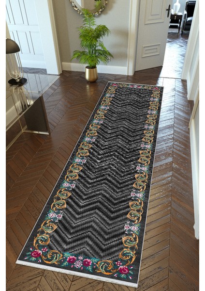 Yolluk Doku Mavi Kaymaz Kesme Yıkanabilir Ince Dijital Baskı Koridor Halısı