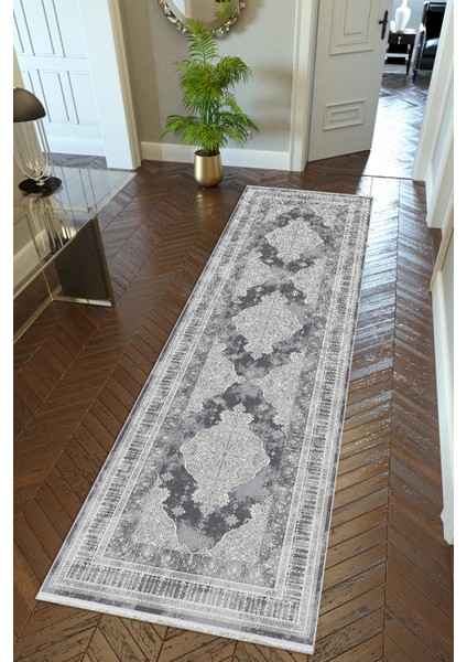 Yolluk Klasik Haki Gri Kaymaz Kesme Yıkanabilir Ince Dijital Baskı Koridor Halısı