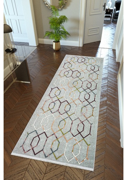 Yolluk Gri Gold Kaymaz Kesme Yıkanabilir Ince Dijital Baskı Koridor Halısı