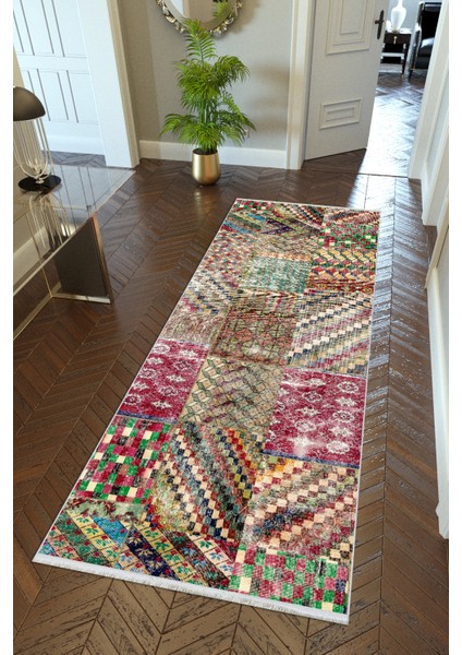 Yolluk Otantik Kahverengi Kaymaz Kesme Yıkanabilir Ince Dijital Baskı Koridor Halısı