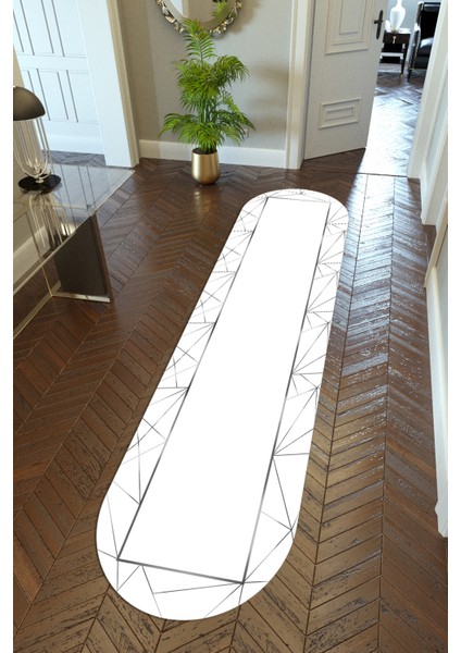 Yolluk Gri Beyaz Kaymaz Kesme Yıkanabilir Ince Dijital Baskı Koridor Halısı