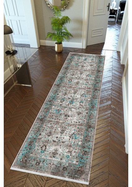 Yolluk Otantik Bej Gri Mavi Kaymaz Kesme Yıkanabilir Ince Dijital Baskı Koridor Halısı