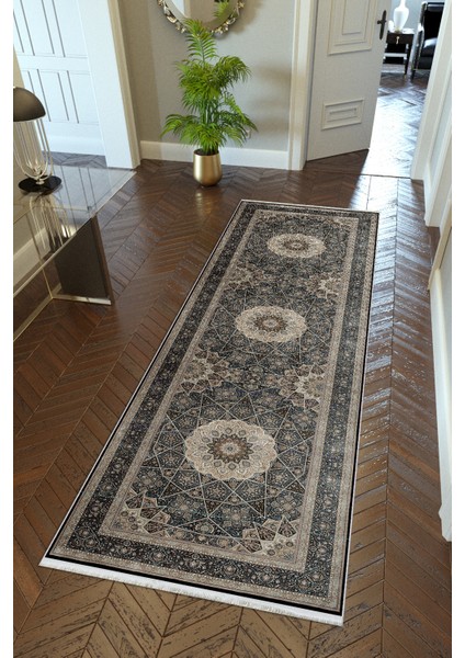 Yolluk Klasik Gri Kaymaz Kesme Yıkanabilir Ince Dijital Baskı Koridor Halısı