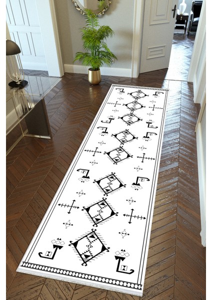 Yolluk Doku Siyah Kaymaz Kesme Yıkanabilir Ince Dijital Baskı Koridor Halısı