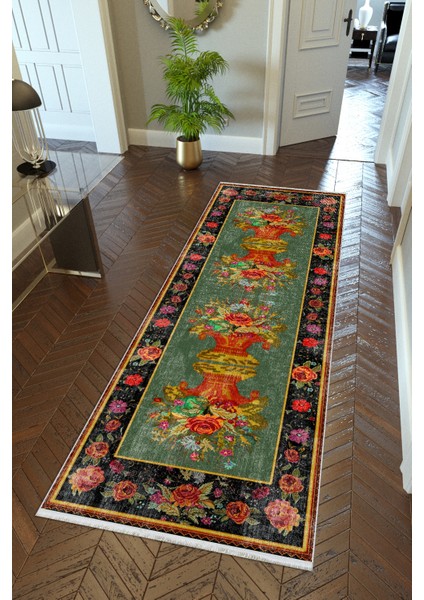 Yolluk Mavi Kaymaz Kesme Yıkanabilir Ince Dijital Baskı Koridor Halısı