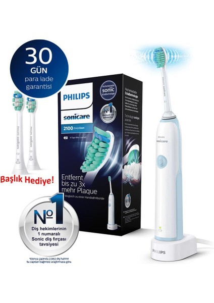 Sonicare Hx3212/01 - Daily Clean 2100 - Sonic Şarjlı Diş Fırçası + Hx9022/10 Yedek Başlıkları