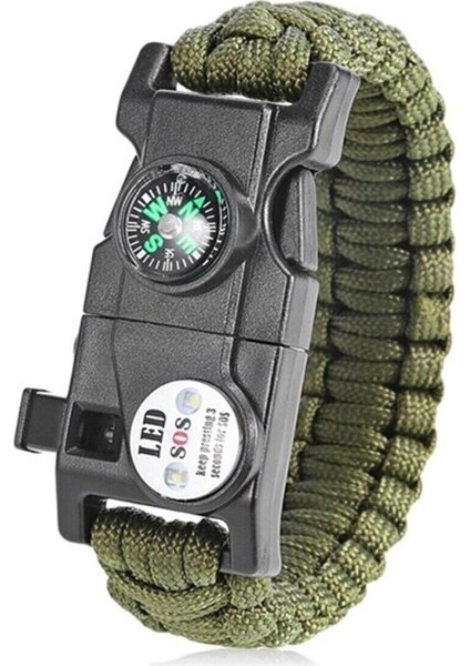 Paracord Ipli Hayatta Kalma Bilekliği Haki Yeşili