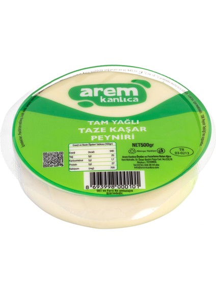 Tam Yağlı Taze Kaşar Peyniri 500 gr