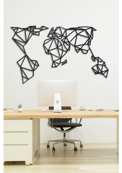 Geometrik Dünya Haritası Ev&ofis Metal Duvar Tablosu