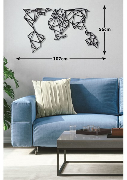 Geometrik Dünya Haritası Ev&ofis Metal Duvar Tablosu