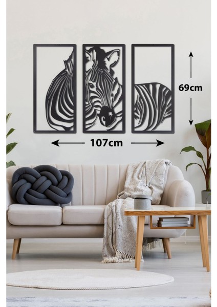 3 Parça Zebra Ev&ofis Metal Duvar Tablosu