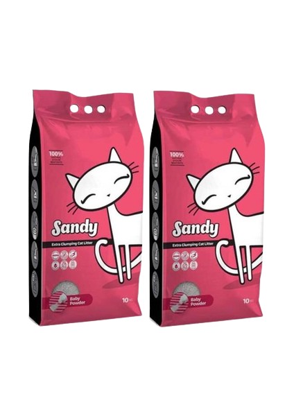 Sodyum Bentonit Ultra Topaklaşan Bebek Pudralı Doğal Kedi Kumu 2X10 kg