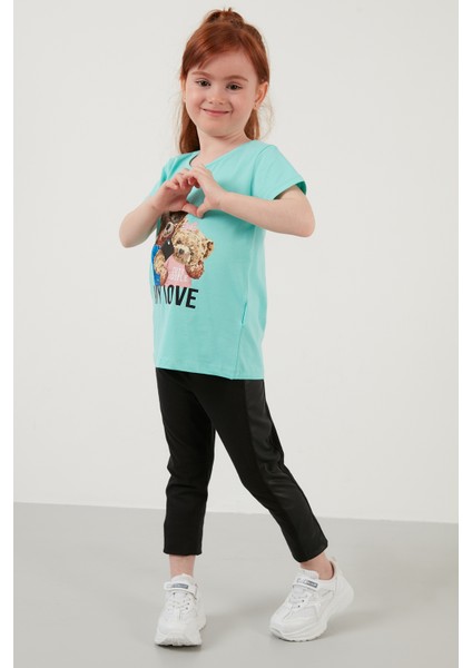 Baskılı Bisiklet Yaka Pamuklu T Shirt Kız Çocuk T Shirt 6211034