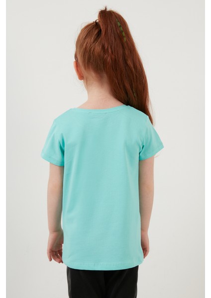 Baskılı Bisiklet Yaka Pamuklu T Shirt Kız Çocuk T Shirt 6211034