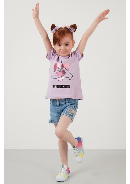 Baskılı Bisiklet Yaka Pamuklu T Shirt Kız Çocuk T Shirt 6211027 fiyatları